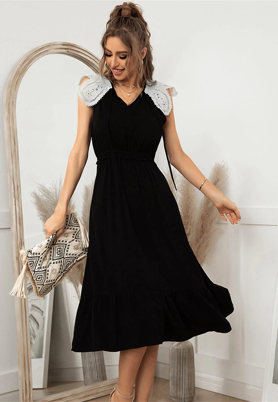 Tie Neck Scallop Lace Dress - Image 7