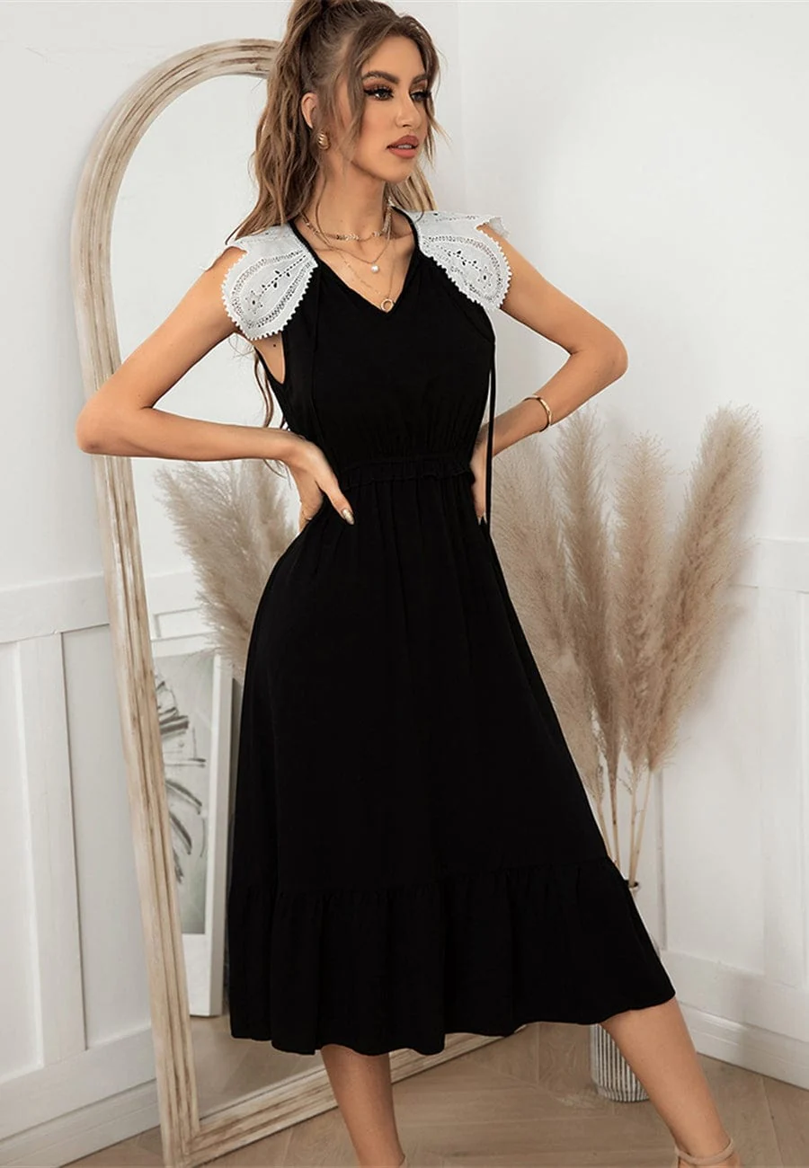 Tie Neck Scallop Lace Dress - Image 8