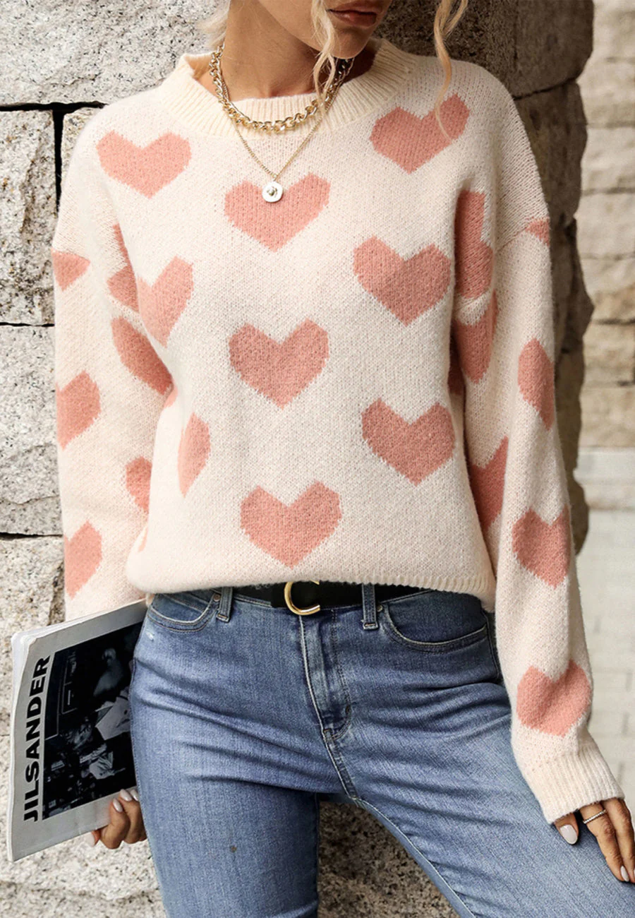 Heart Print Drop Shoulder Sweater - Image 4