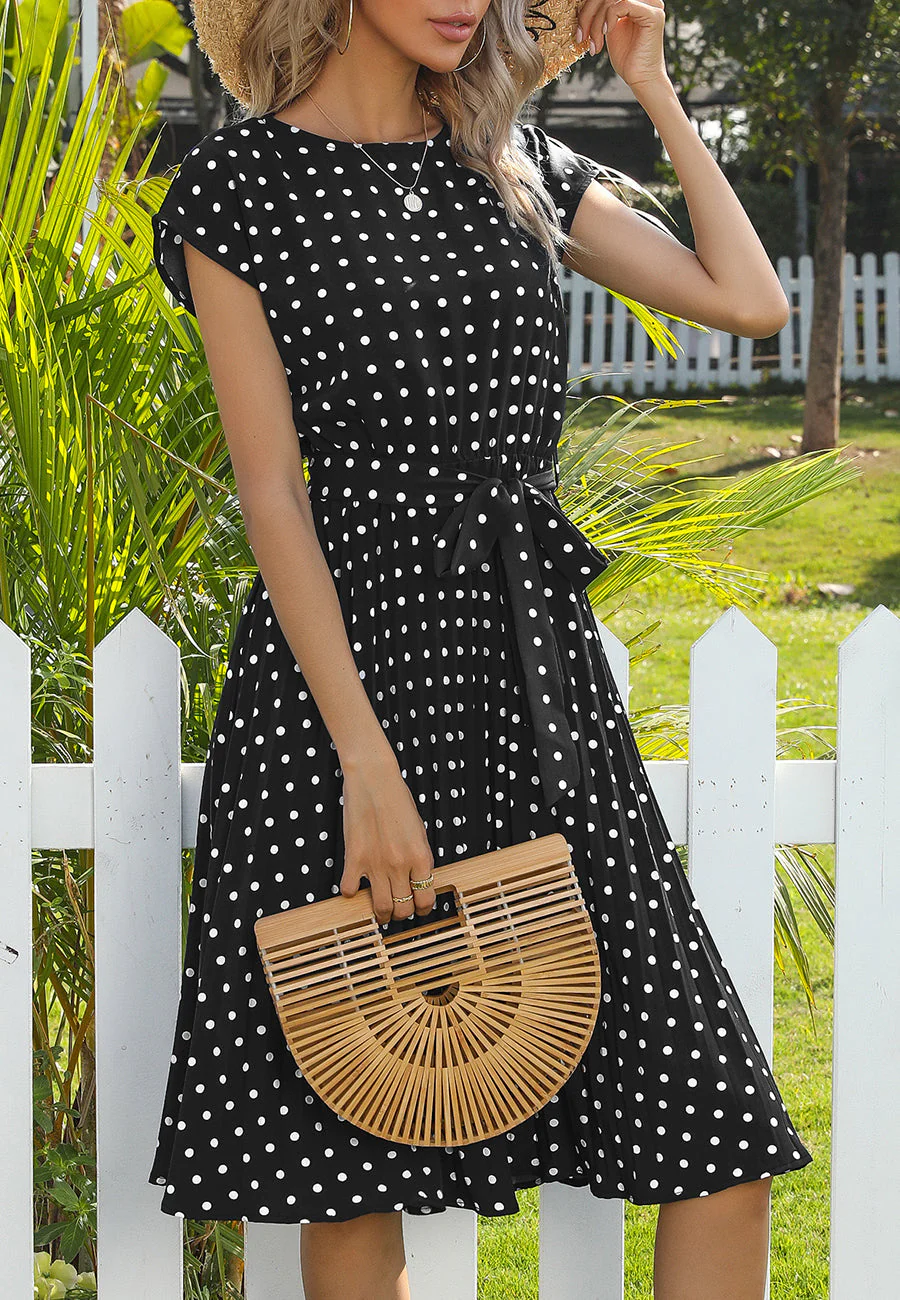 Polka Dot Cap Sleeve Dress - Image 12