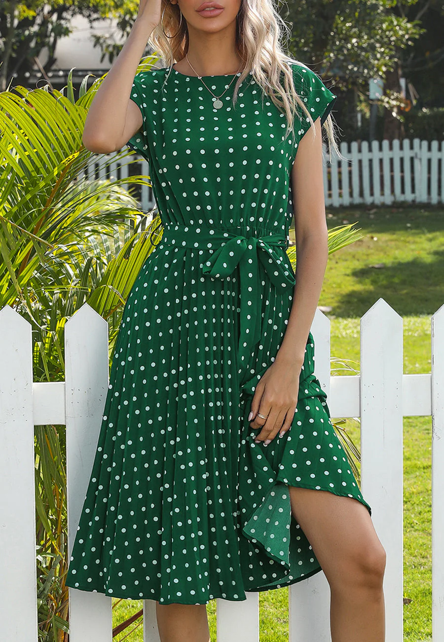 Polka Dot Cap Sleeve Dress - Image 14
