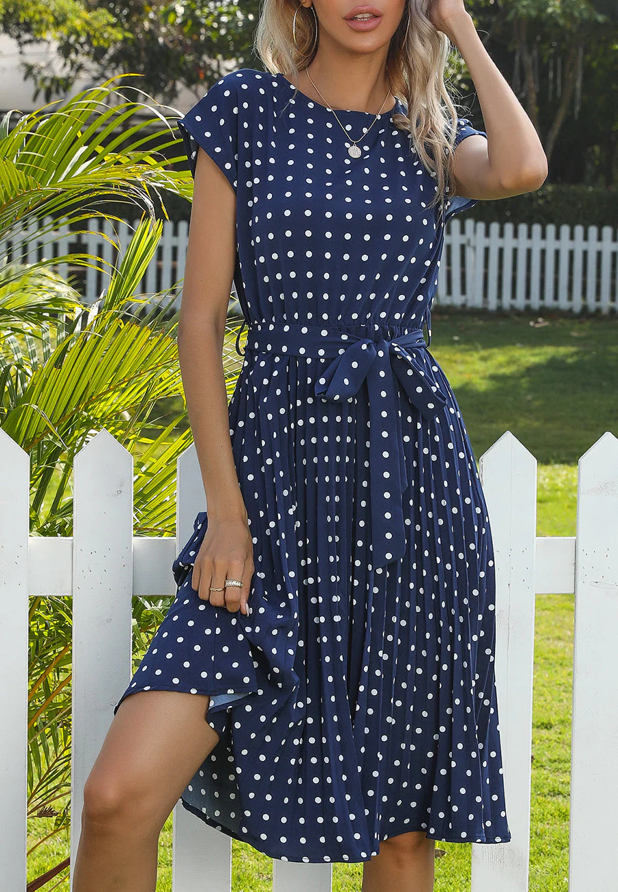 Polka Dot Cap Sleeve Dress - Image 18