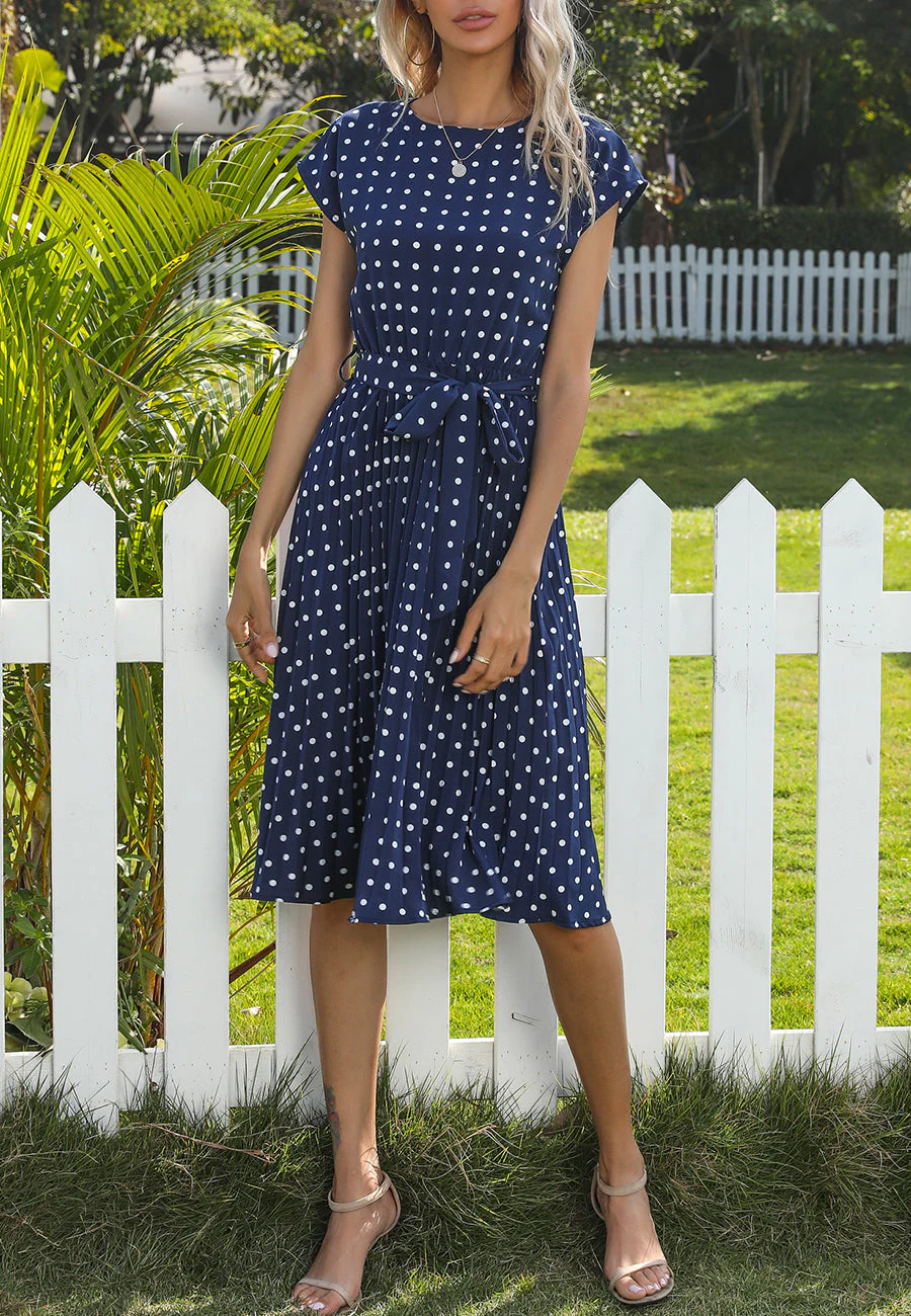 Polka Dot Cap Sleeve Dress - Image 19