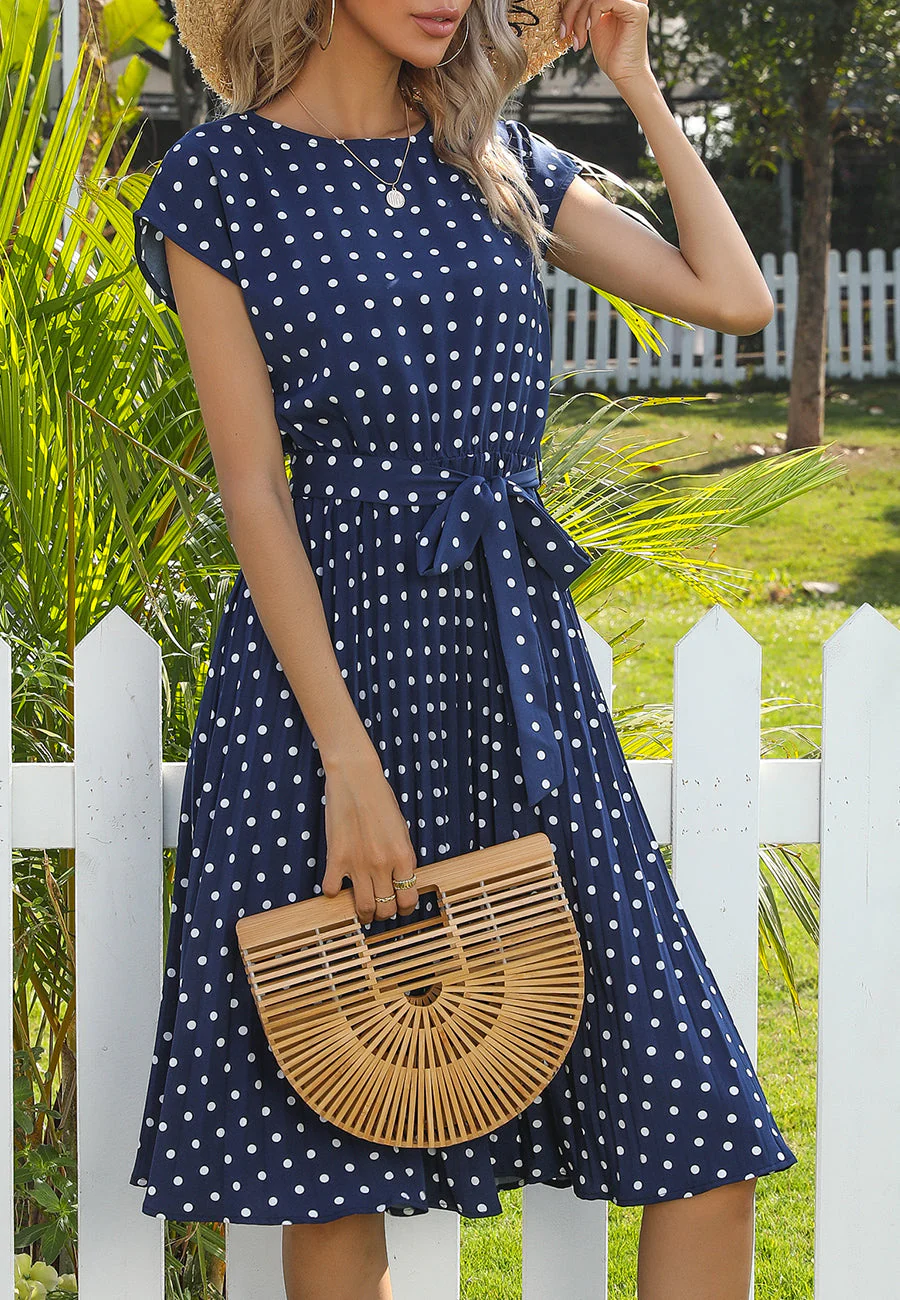 Polka Dot Cap Sleeve Dress - Image 22