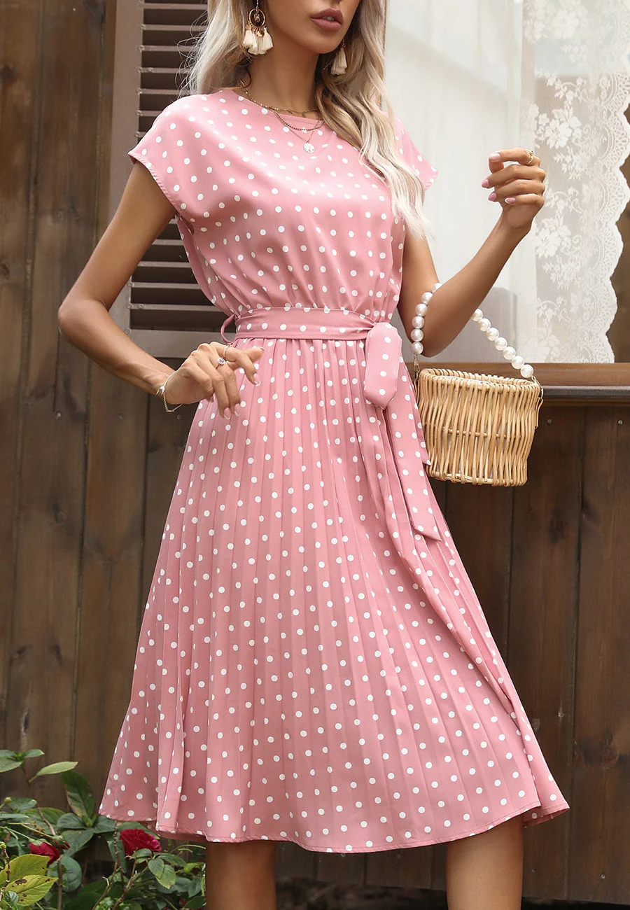 Polka Dot Cap Sleeve Dress - Image 27