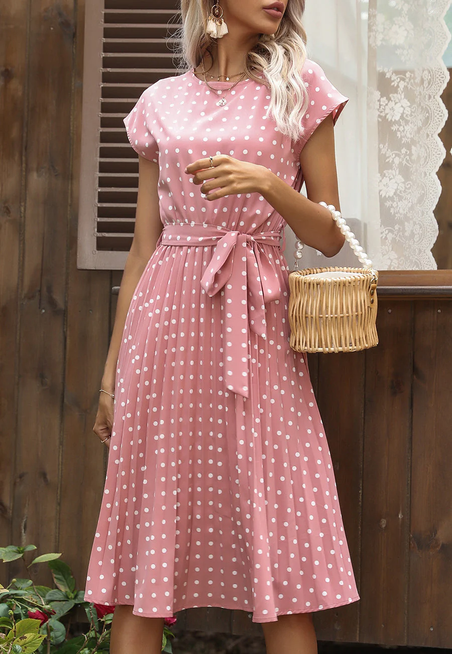 Polka Dot Cap Sleeve Dress - Image 28