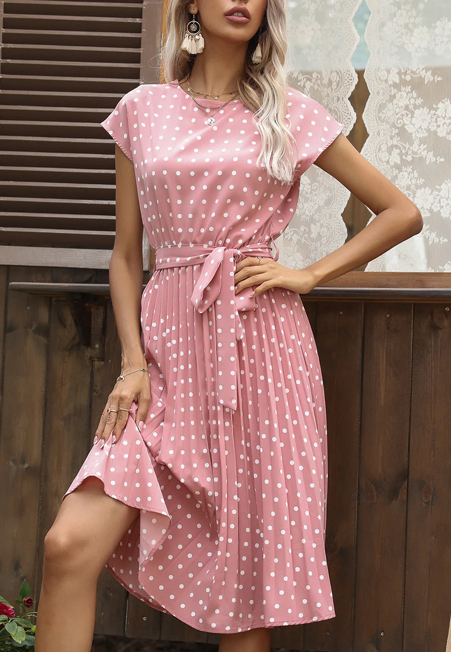 Polka Dot Cap Sleeve Dress - Image 31