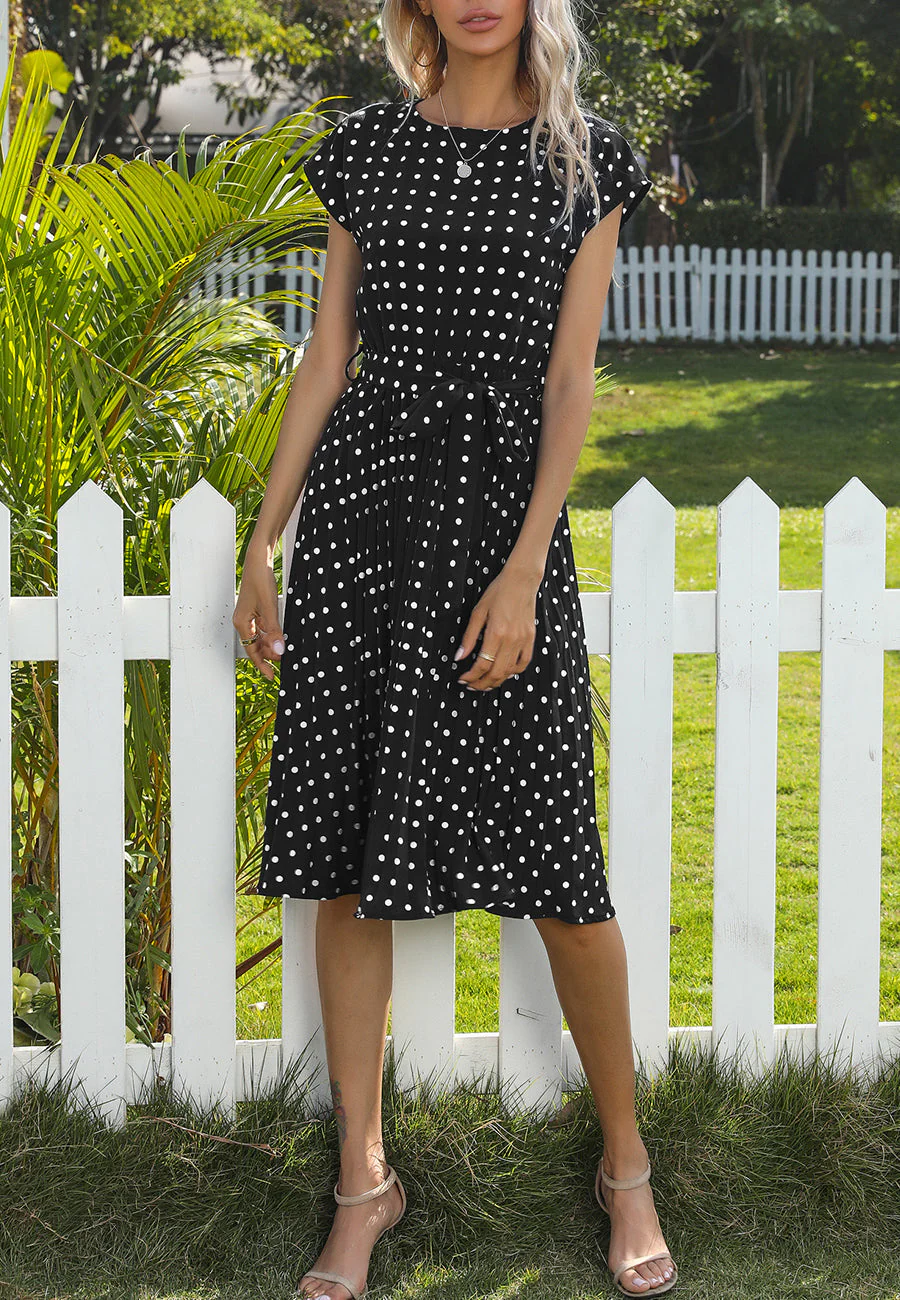 Polka Dot Cap Sleeve Dress - Image 34