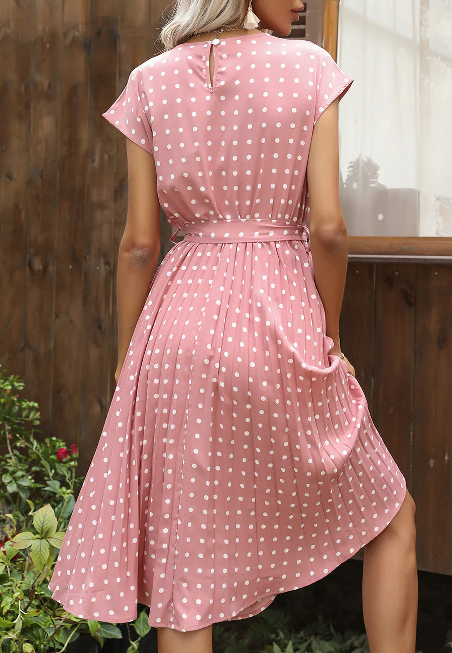 Polka Dot Cap Sleeve Dress - Image 35
