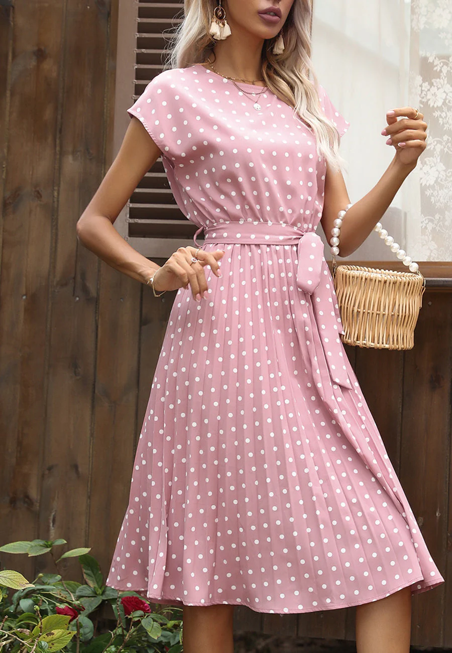 Polka Dot Cap Sleeve Dress - Image 37