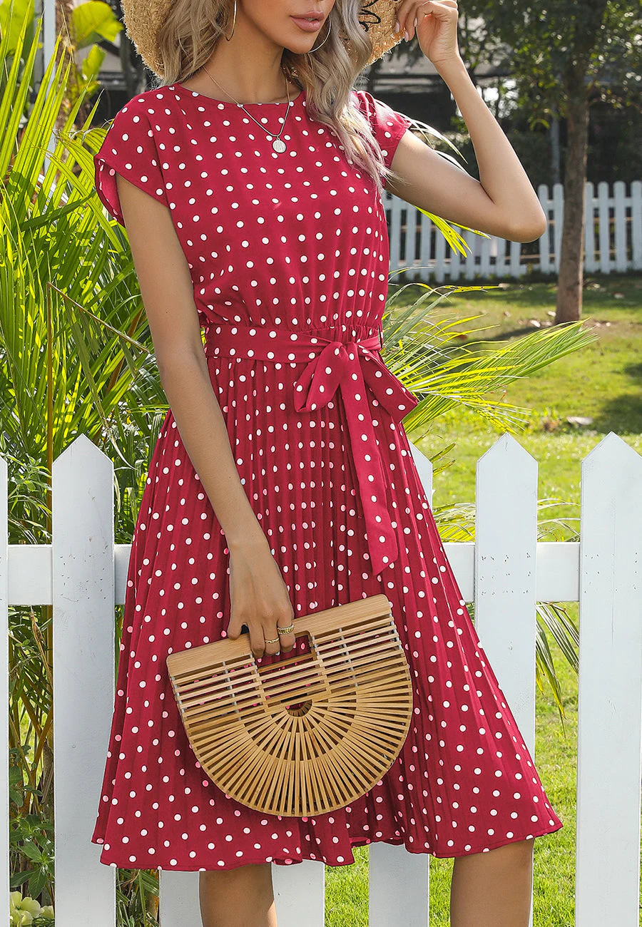 Polka Dot Cap Sleeve Dress - Image 42