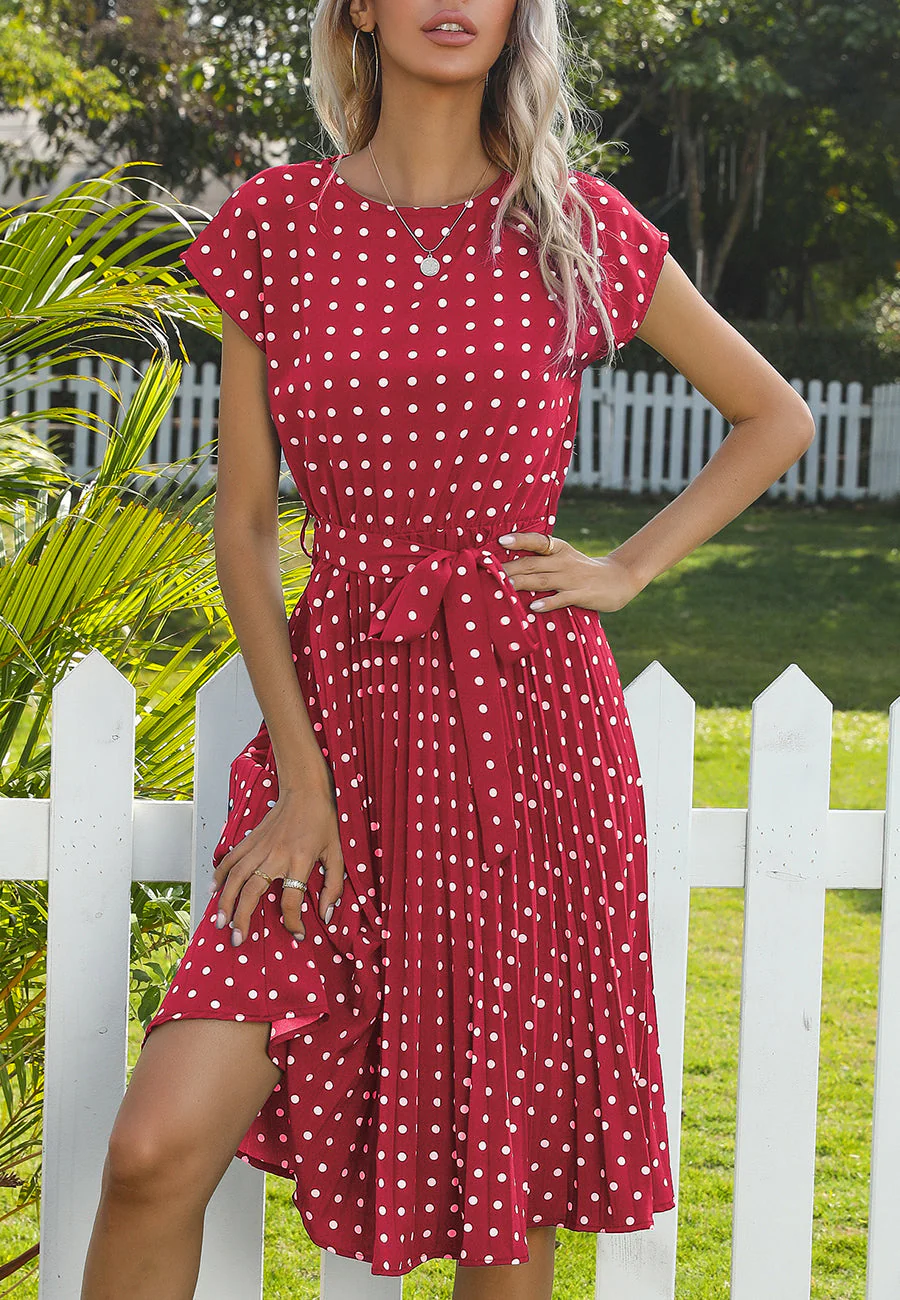 Polka Dot Cap Sleeve Dress - Image 43