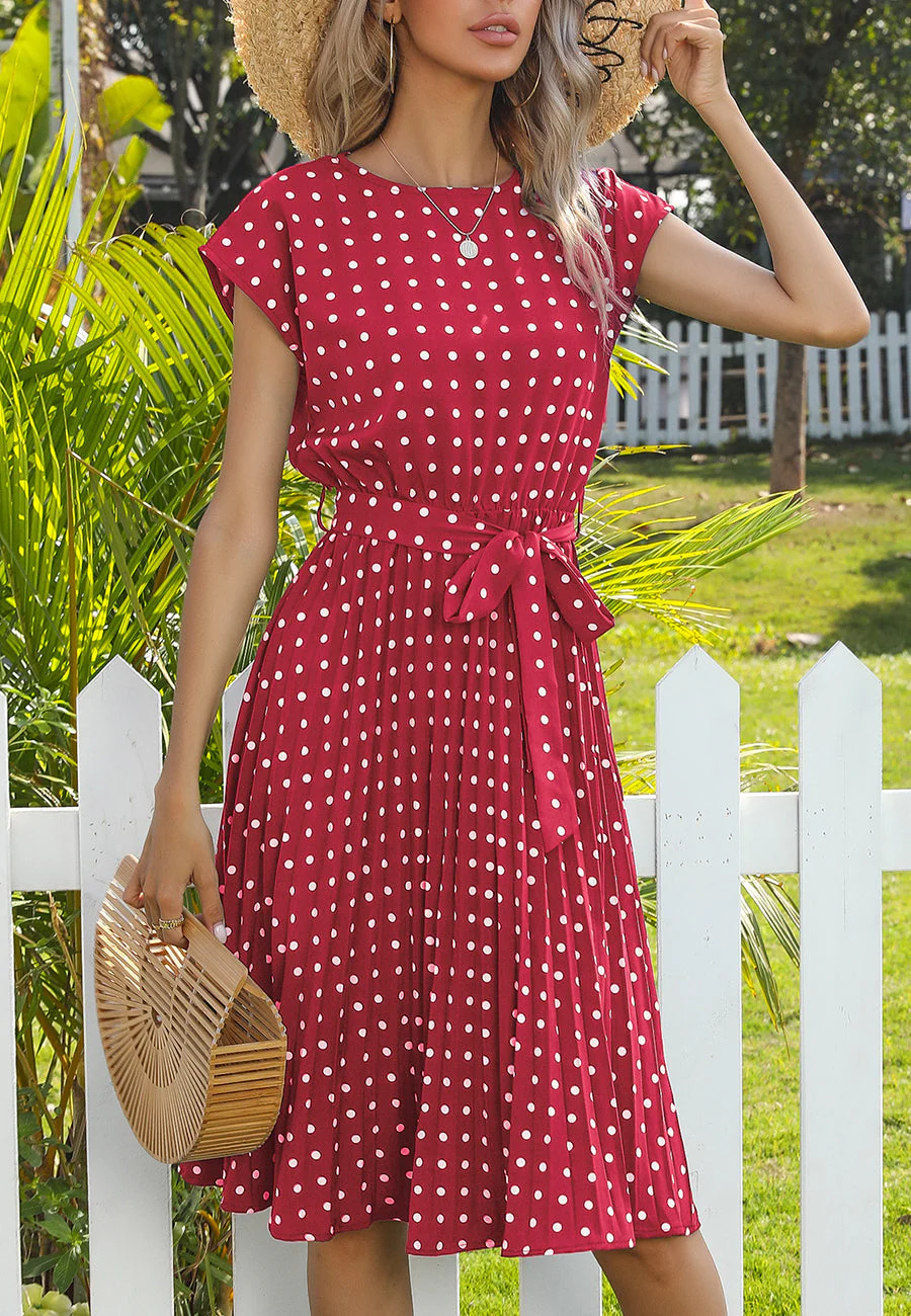Polka Dot Cap Sleeve Dress - Image 44