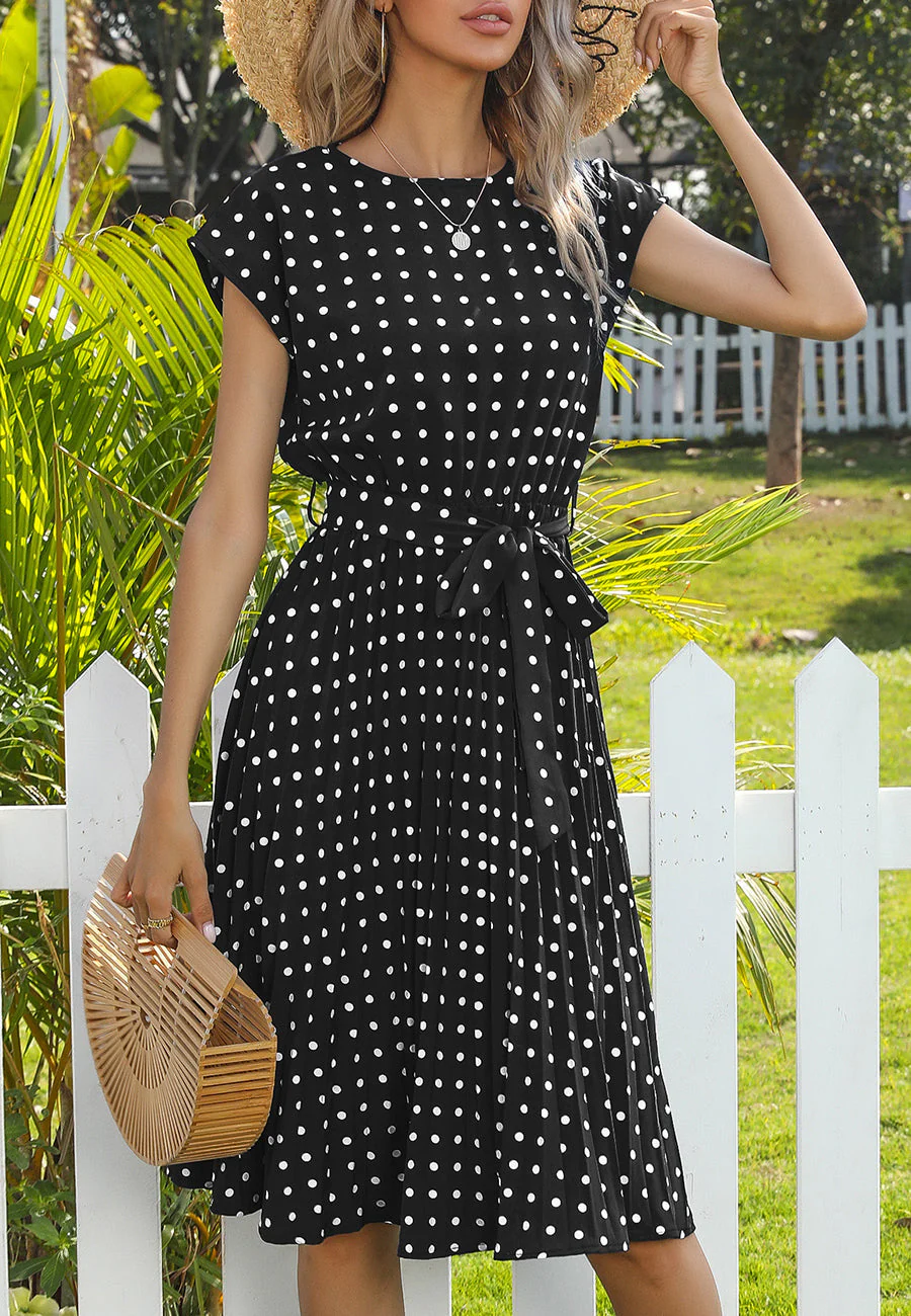 Polka Dot Cap Sleeve Dress - Image 45
