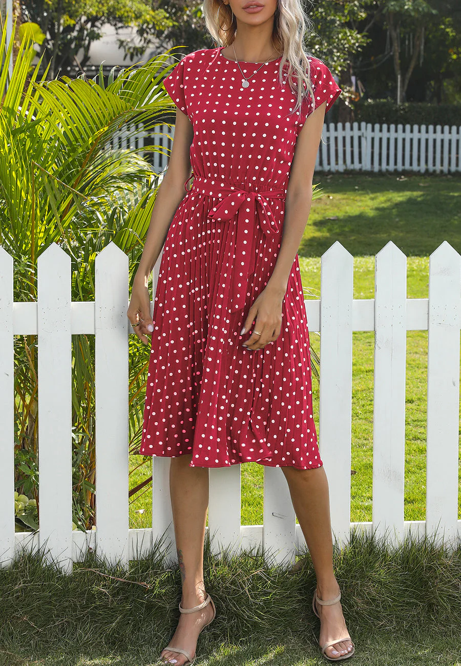 Polka Dot Cap Sleeve Dress - Image 46