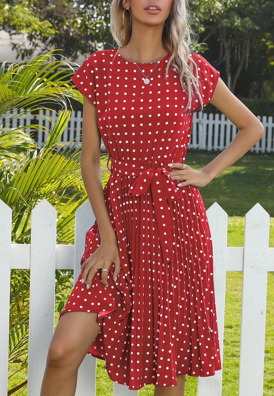 Polka Dot Cap Sleeve Dress - Image 49