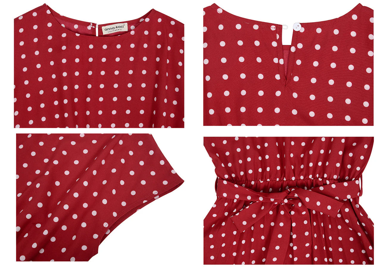Polka Dot Cap Sleeve Dress - Image 53