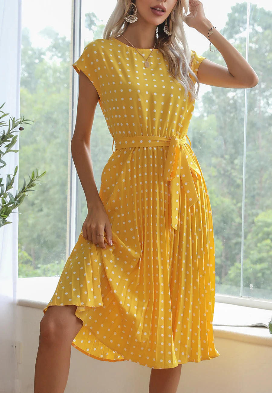 Polka Dot Cap Sleeve Dress - Image 57