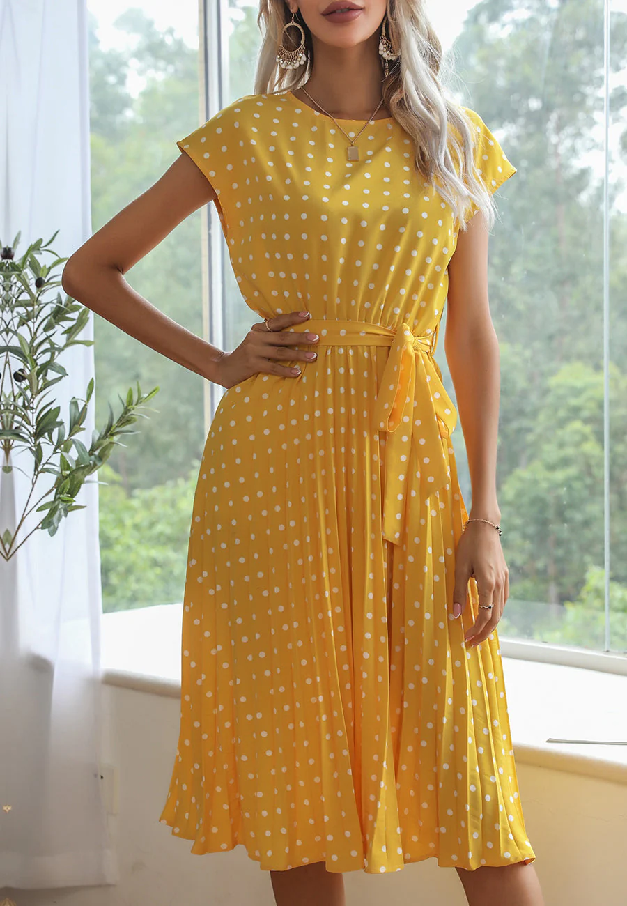 Polka Dot Cap Sleeve Dress - Image 58