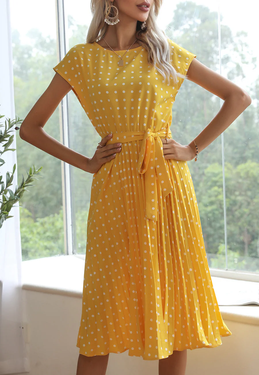 Polka Dot Cap Sleeve Dress - Image 59
