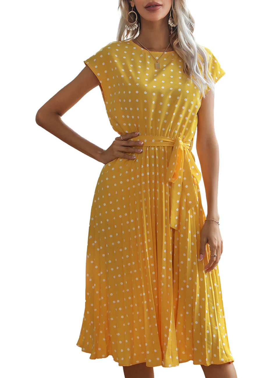 Polka Dot Cap Sleeve Dress - Image 63