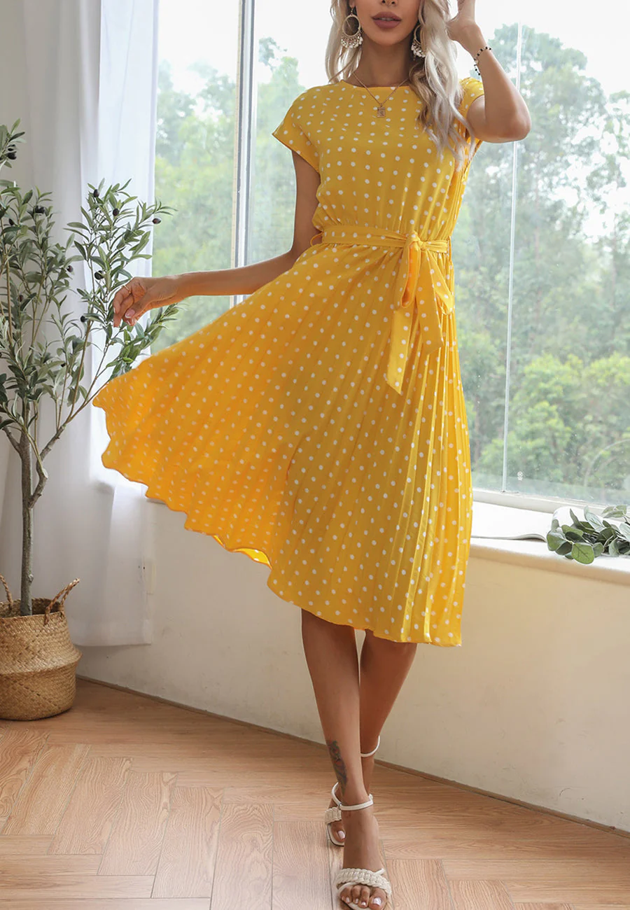 Polka Dot Cap Sleeve Dress - Image 66