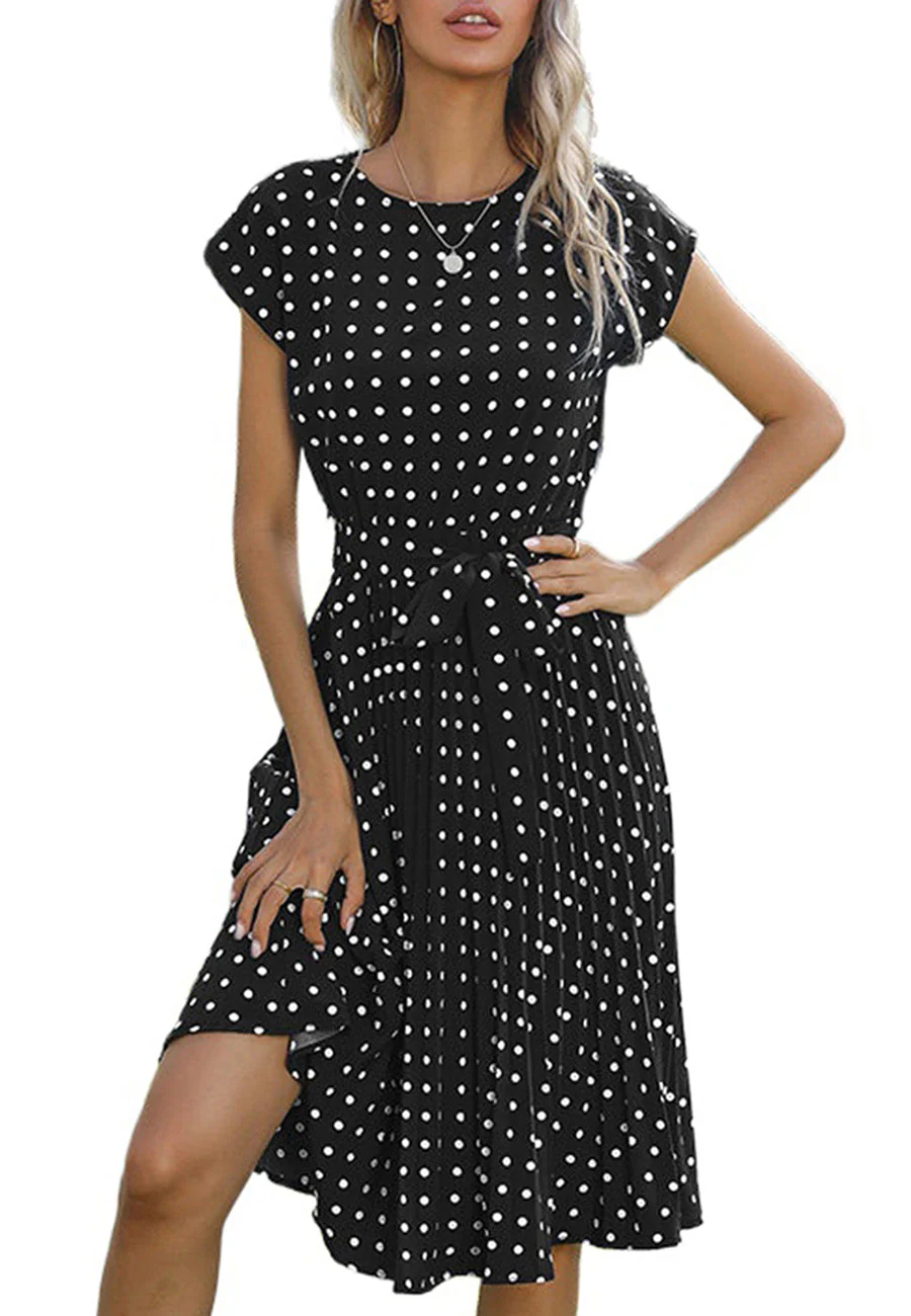 Polka Dot Cap Sleeve Dress - Image 67