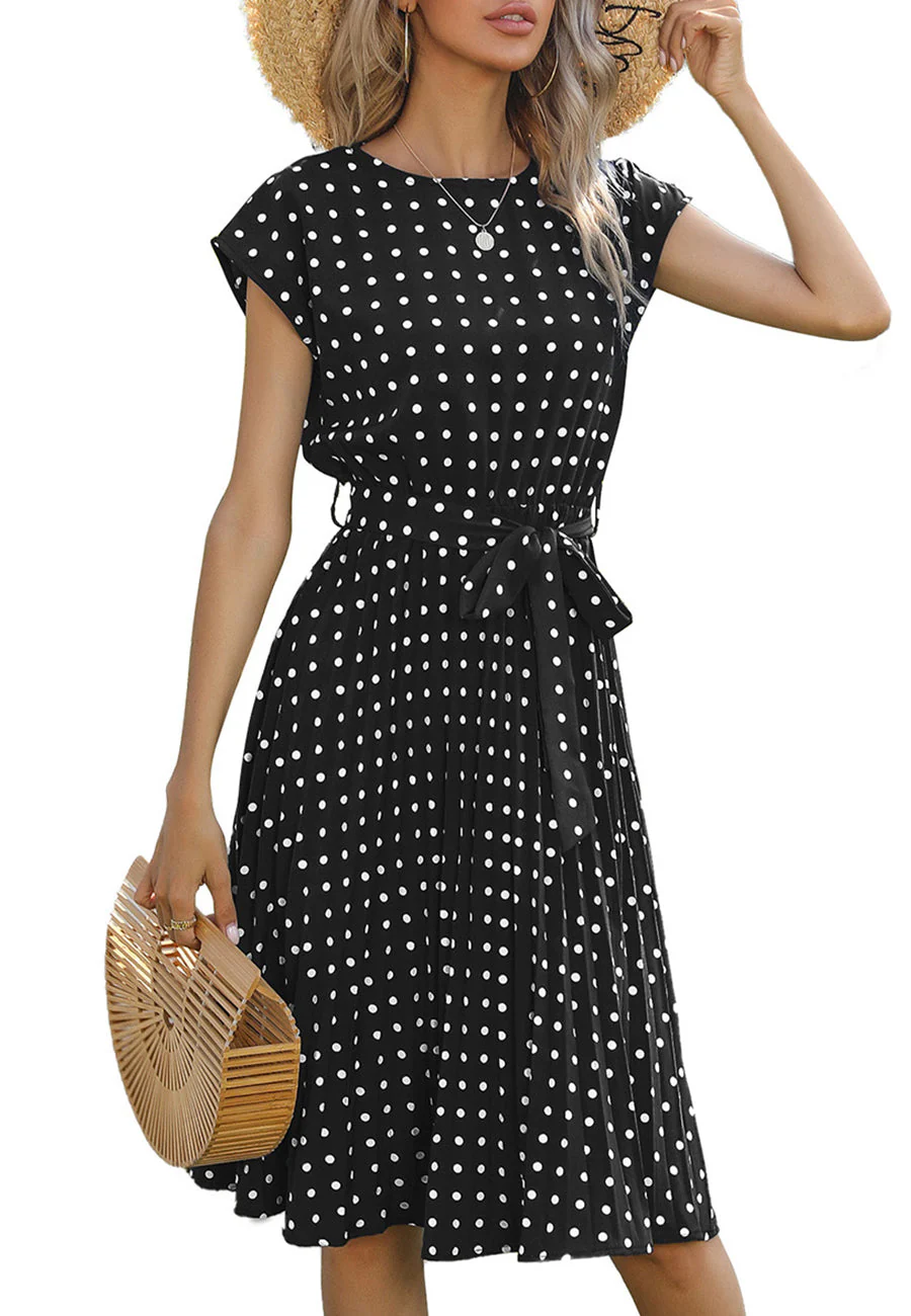 Polka Dot Cap Sleeve Dress - Image 70