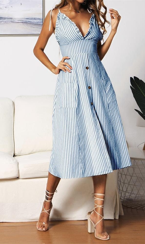 Plunge Neck Nautical Striped Dress - Image 10