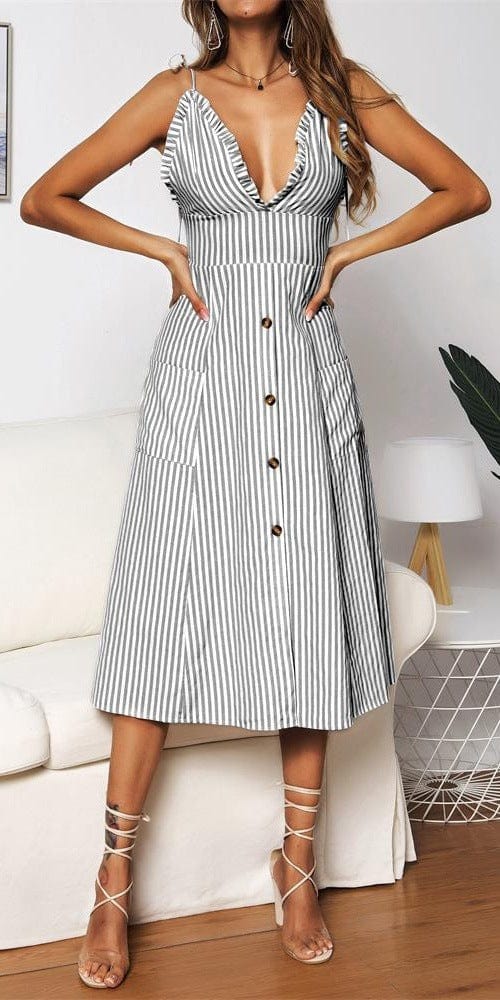 Plunge Neck Nautical Striped Dress - Image 11