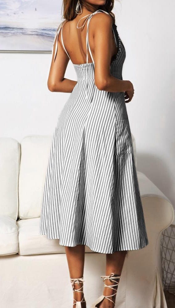 Plunge Neck Nautical Striped Dress - Image 12