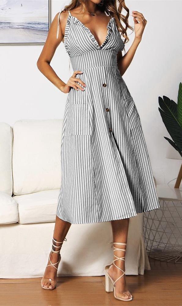 Plunge Neck Nautical Striped Dress - Image 13
