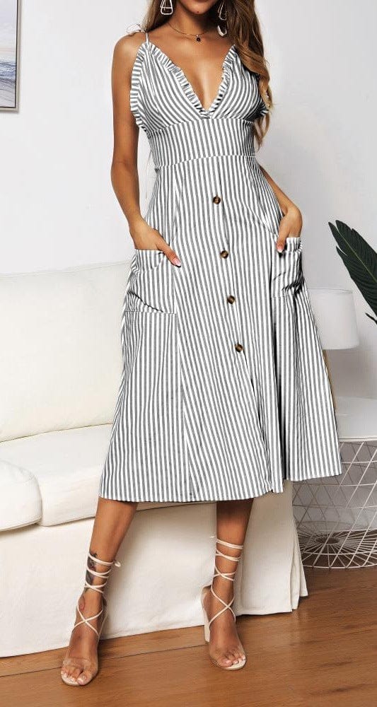 Plunge Neck Nautical Striped Dress - Image 14