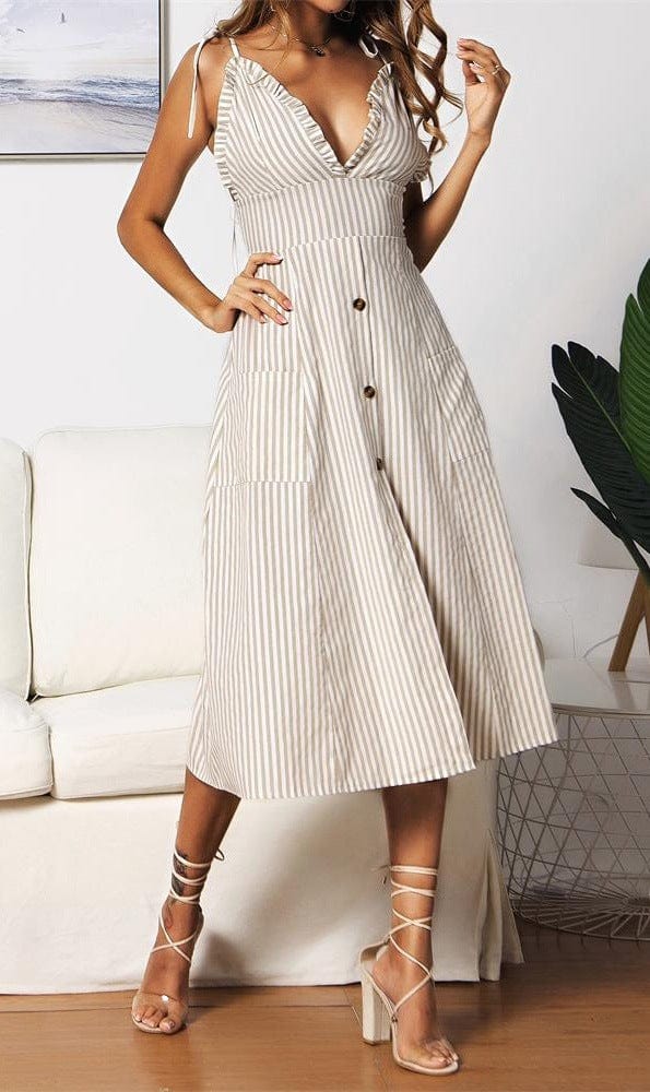 Plunge Neck Nautical Striped Dress - Image 17