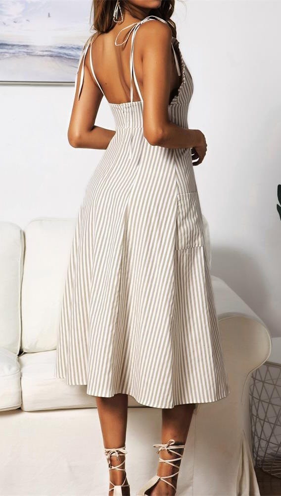 Plunge Neck Nautical Striped Dress - Image 3