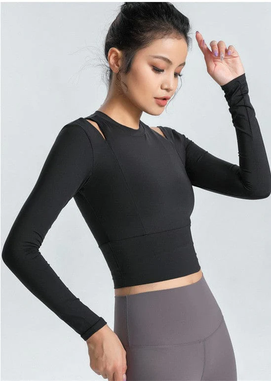 Long Sleeve Shoulder Cutout Top - Image 10
