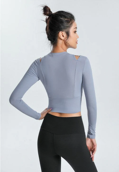 Long Sleeve Shoulder Cutout Top - Image 16