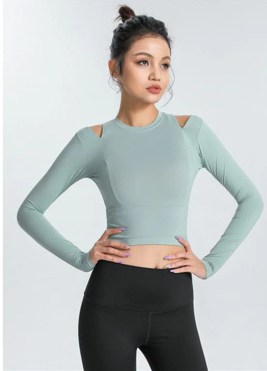 Long Sleeve Shoulder Cutout Top - Image 2