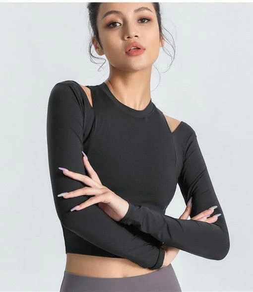 Long Sleeve Shoulder Cutout Top - Image 9