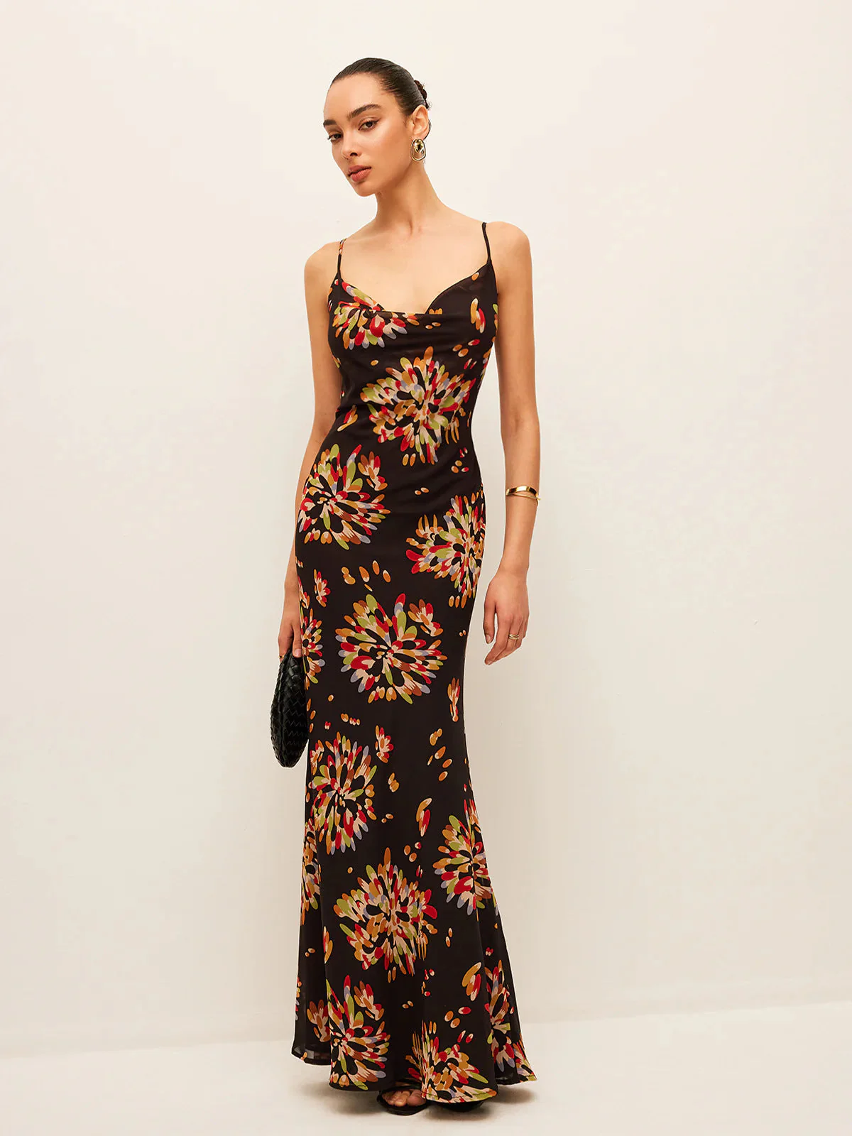 Suspender Printed Short Sleeve Maxi Dress