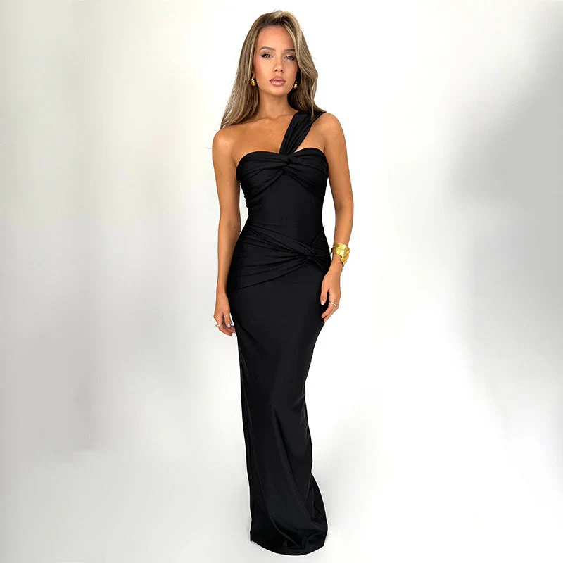 Dress Tube Top Solid Color Patchwork Slim SFit Long Dress
