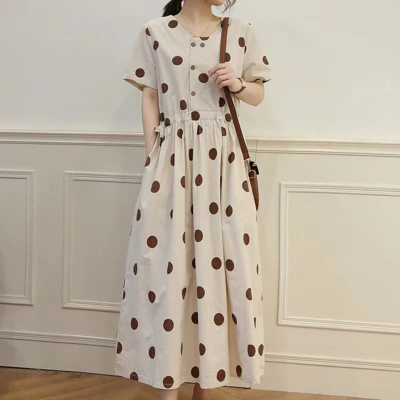 Slimming A-Line Simple Polka Dot Dress - Image 2