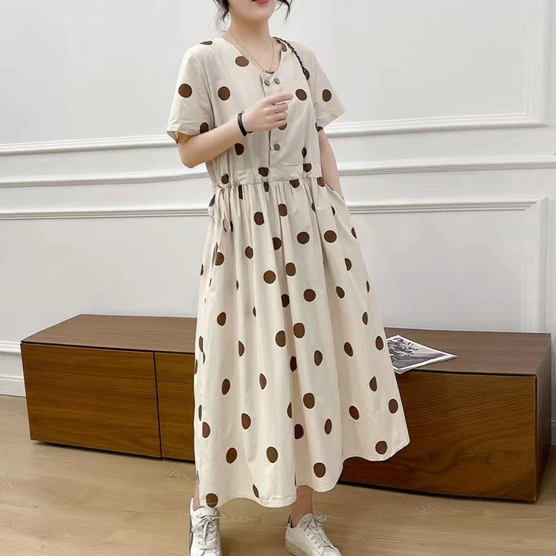 Slimming A-Line Simple Polka Dot Dress - Image 3