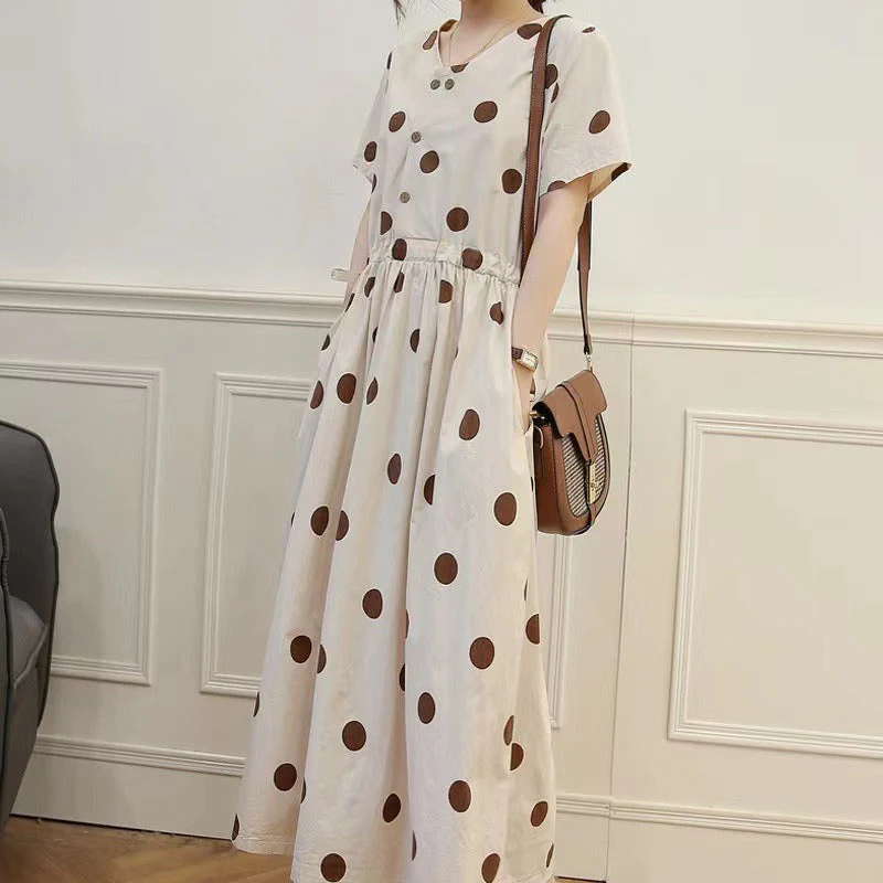 Slimming A-Line Simple Polka Dot Dress - Image 4