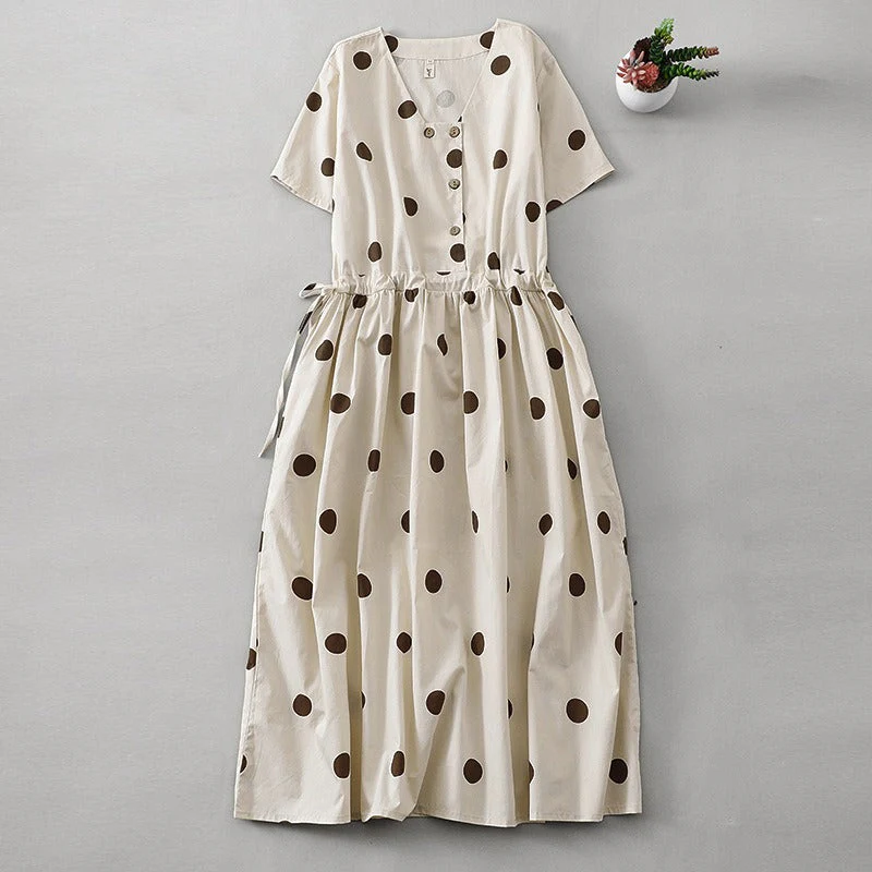 Slimming A-Line Simple Polka Dot Dress - Image 5