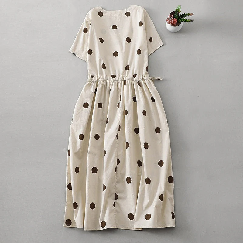 Slimming A-Line Simple Polka Dot Dress - Image 6