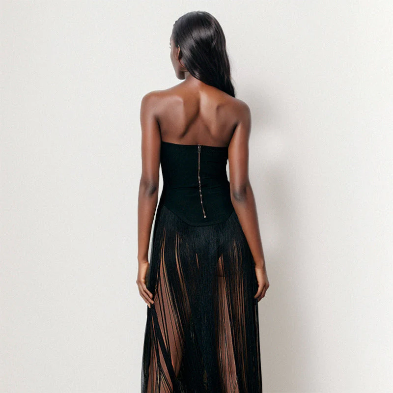 Strapless Fringe Black Dress - Image 14