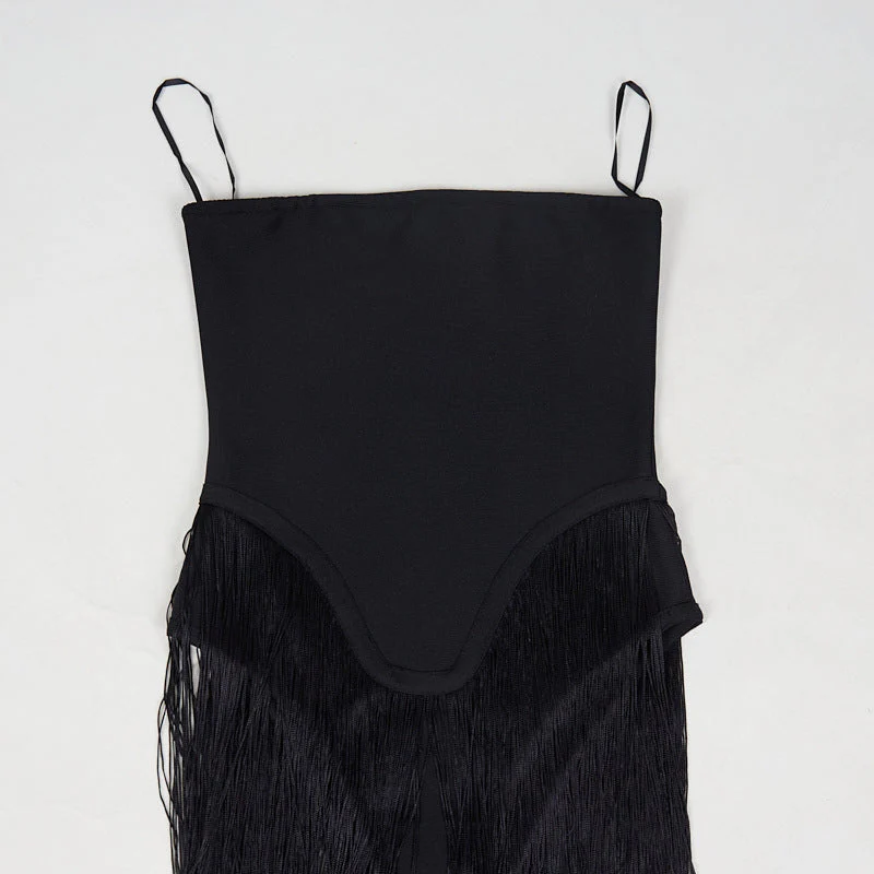 Strapless Fringe Black Dress - Image 24