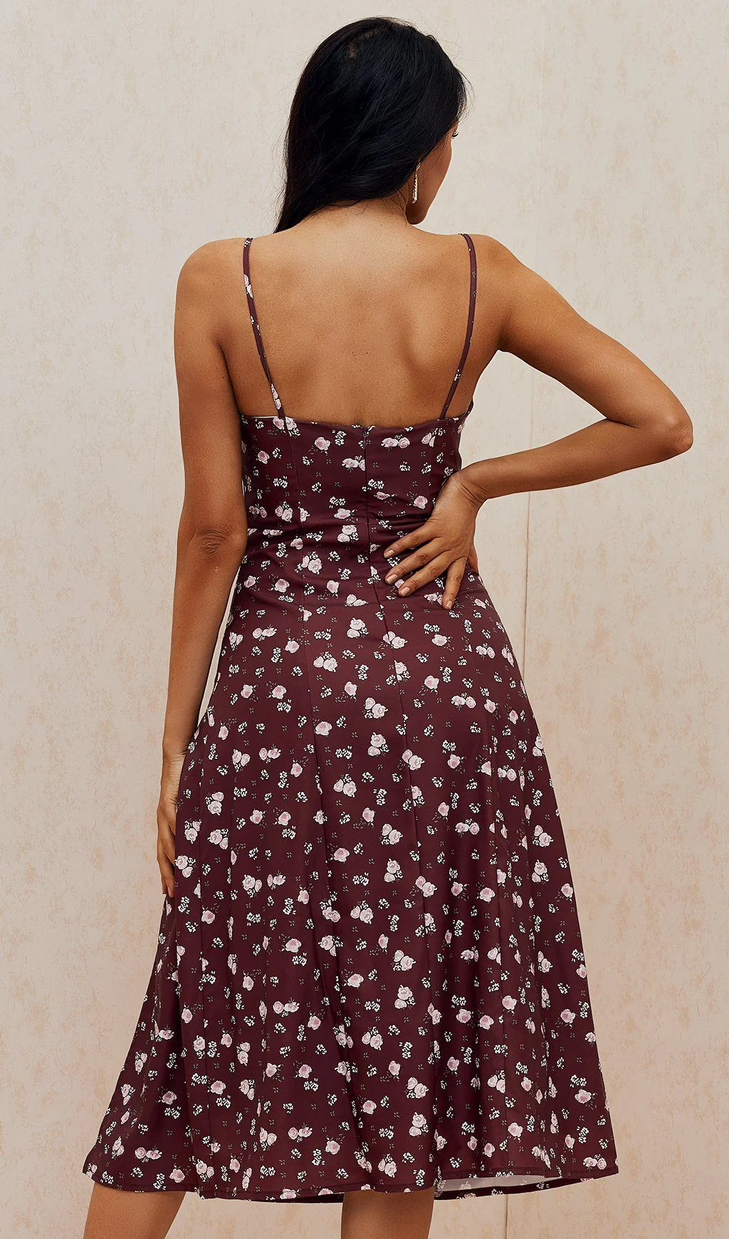 Wine Floral Bustier Midi Dress - Image 2