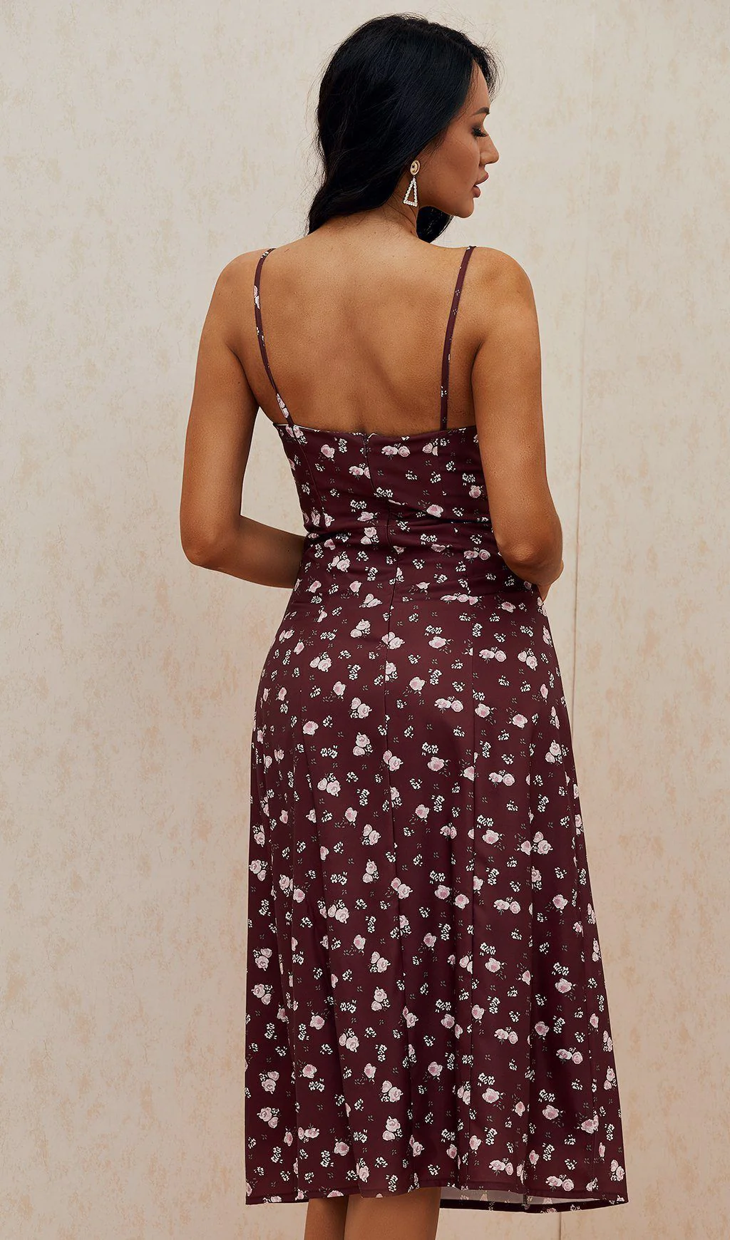 Wine Floral Bustier Midi Dress - Image 4